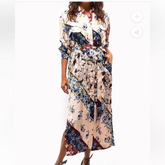 Smythe‎ Scarf Print shirt dress with matching belt sash ladies L NWT - Picture 1 of 11